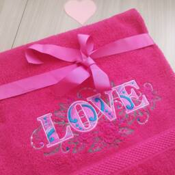 "Pink Terry Towel With Embroidery ""Love" - thumbnail 3