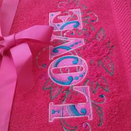 "Pink Terry Towel With Embroidery ""Love" - thumbnail 4