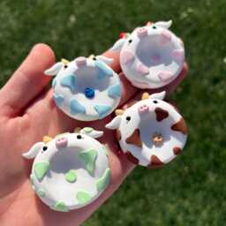 Polymer Clay Cow Worry Stone - Kawaii Fruit Anxiety Buddy Pocket Hug - thumbnail 2
