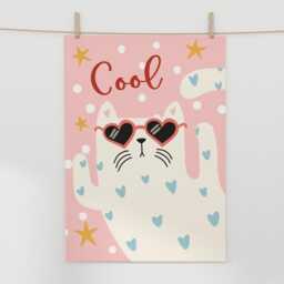 Cool Cat Print in Pink, Retro Girl Nursery Bedroom Decor, Teen Kids Wall Art - thumbnail 3