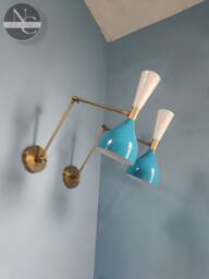 Mid Century Brass Wall Sconce Pair Italian Stilnovo Style, Adjustable Reading Light - thumbnail 1