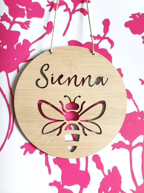 Bee Personalised Wooden Wall-Door Hanging-Nursery Decor-Plaque-Kids Door Sign-Bumble Bee-Kids Gift-Baby Gift-Lasercut-Personalized - image 1