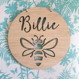 Bee Personalised Wooden Wall-Door Hanging-Nursery Decor-Plaque-Kids Door Sign-Bumble Bee-Kids Gift-Baby Gift-Lasercut-Personalized - thumbnail 3