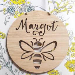 Bee Personalised Wooden Wall-Door Hanging-Nursery Decor-Plaque-Kids Door Sign-Bumble Bee-Kids Gift-Baby Gift-Lasercut-Personalized - thumbnail 2