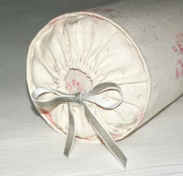Kate Forman Kitty Bolster Roll Cushion/Pillow Cover, UK Designer Linen, Faded Pink Rose Bunches - Cottage Chic Lumbar - image 1