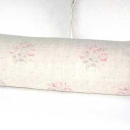 Kate Forman Kitty Bolster Roll Cushion/Pillow Cover, UK Designer Linen, Faded Pink Rose Bunches - Cottage Chic Lumbar - thumbnail 2