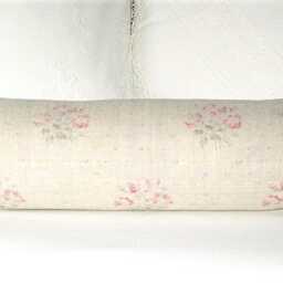 Kate Forman Kitty Bolster Roll Cushion/Pillow Cover, UK Designer Linen, Faded Pink Rose Bunches - Cottage Chic Lumbar - thumbnail 4