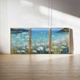 Coastal Landscape Print Set Beach Flowers, Blue Ocean Wall Art - thumbnail 2