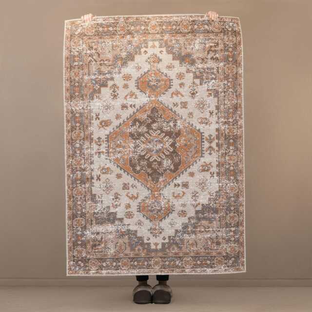 Aged Greige Brown Distressed Traditional Chenille Rectangular Rug - image 1
