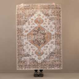 Aged Greige Brown Distressed Traditional Chenille Rectangular Rug