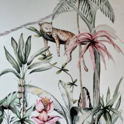 Tropical Jungle Leaf Animal Wall Mural - Monkey Flamingo Leopard Bird Decal Nursery Stickers By Dizzy Duck - thumbnail 3