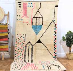Handmade Berber Wool Moroccan Rug - Beni Ourain Shag Carpet - thumbnail 1