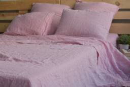 Linen Sheet Set in A Melange Pink Color Queen King Twin Linen Bedding Set Luxury Eco Rose Bed - thumbnail 1