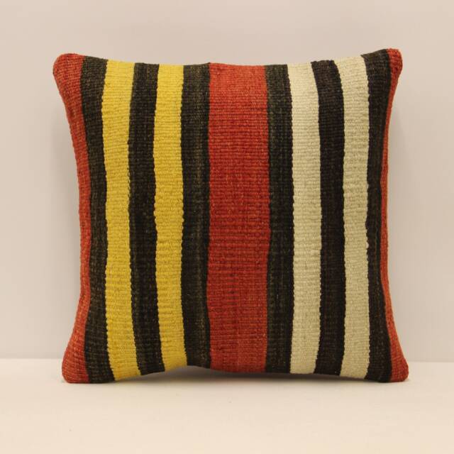 Vintage Turkish Kilim Pillow Cover, 16x16 Wool Cushion - image 1