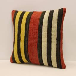 Vintage Turkish Kilim Pillow Cover, 16x16 Wool Cushion - thumbnail 3