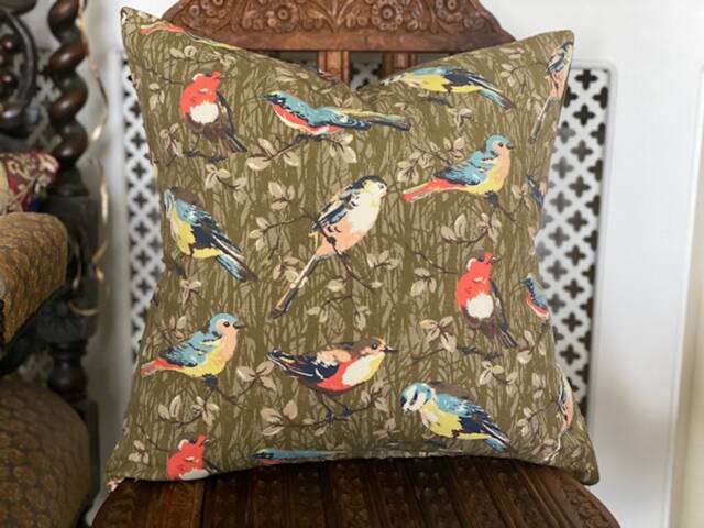 Cath Kidston Birds Cushion Cover Brown Fabric, Light Velvet Reverse - image 1