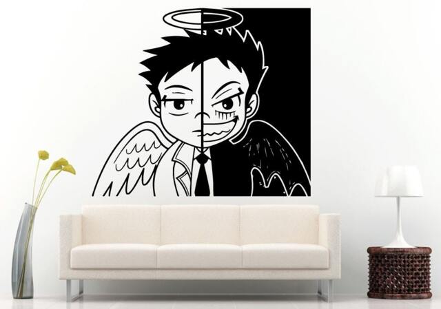 Boy Anime Sad Angel Vs Happy Demon Wall Decal Vinyl Sticker Mural Room Decor L562 - image 1