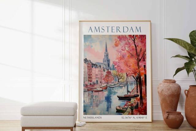 Amsterdam Poster, Netherlands Wall Art, Vintage Travel Decor, Europe Poster - image 1