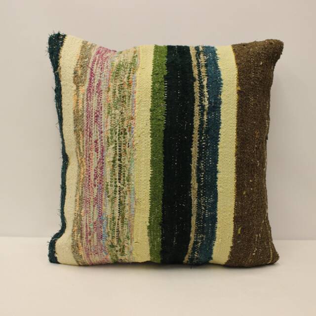Handmade Kilim Pillow Cover, Striped Wool Cushion - 20x20 - image 1