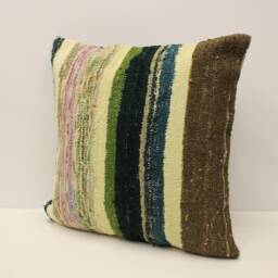 Handmade Kilim Pillow Cover, Striped Wool Cushion - 20x20 - thumbnail 3