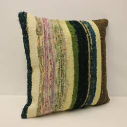 Handmade Kilim Pillow Cover, Striped Wool Cushion - 20x20 - thumbnail 2
