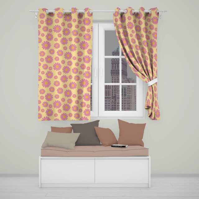 Yellow Gradient Pink Daisy Floral Seamless Pattern Vintage Style Readymade Eyelet Ring Top Thermal 100% Blackout Curtains - image 1