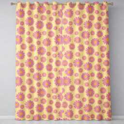 Yellow Gradient Pink Daisy Floral Seamless Pattern Vintage Style Readymade Eyelet Ring Top Thermal 100% Blackout Curtains - thumbnail 2