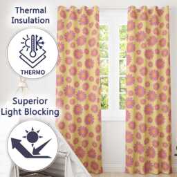 Yellow Gradient Pink Daisy Floral Seamless Pattern Vintage Style Readymade Eyelet Ring Top Thermal 100% Blackout Curtains - thumbnail 3
