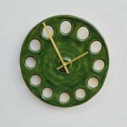 Circular Round Green Glazed Stoneware Ceramic Minimalist Wall Clock 25 cm Diam - thumbnail 2