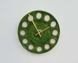 Circular Round Green Glazed Stoneware Ceramic Minimalist Wall Clock 25 cm Diam