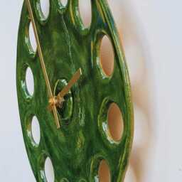 Circular Round Green Glazed Stoneware Ceramic Minimalist Wall Clock 25 cm Diam - thumbnail 3