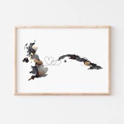 Britain & Cuba Map Black & Gold Travel Wall Art Print - United Kingdom UK - thumbnail 3