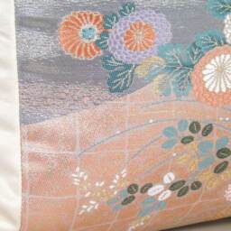 Japanese Silk Obi Pillow Cover Spring Floral Silver Accent, Luxury Decor - thumbnail 2