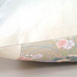 Japanese Silk Obi Pillow Cover Spring Floral Silver Accent, Luxury Decor - thumbnail 3