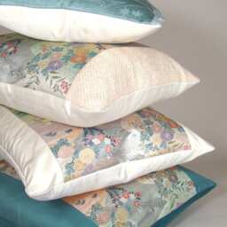 Japanese Silk Obi Pillow Cover Spring Floral Silver Accent, Luxury Decor - thumbnail 4