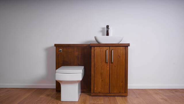 Hand-Crafted Bathroom Combination Vanity With Toilet Unit - Compact Design Walnut Woodstain - image 1