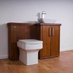 Hand-Crafted Bathroom Combination Vanity With Toilet Unit - Compact Design Walnut Woodstain - thumbnail 2