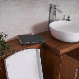 Hand-Crafted Bathroom Combination Vanity With Toilet Unit - Compact Design Walnut Woodstain - thumbnail 4
