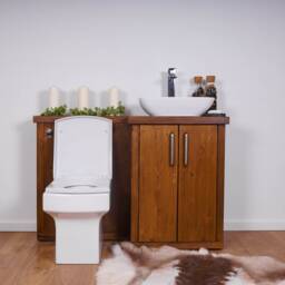 Hand-Crafted Bathroom Combination Vanity With Toilet Unit - Compact Design Walnut Woodstain - thumbnail 3