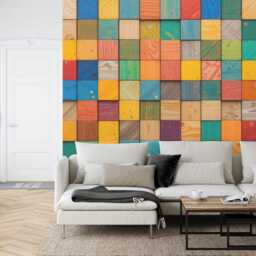 3D Wooden Blocks Wallpaper Mural, Colorful Abstract Wall Decal, Kids Room Decor - thumbnail 2