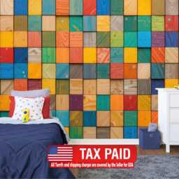 3D Wooden Blocks Wallpaper Mural, Colorful Abstract Wall Decal, Kids Room Decor