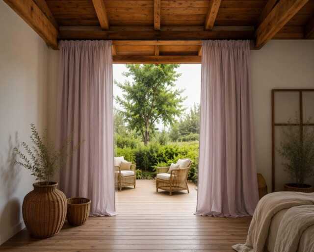 Dusty Rose Organic Linen Curtains, Custom Size Drapes, Boho Bedroom Window Treatment - image 1