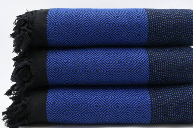 "Turkish Bedspread, Blue & Black Blanket, 79""x95" - image 1