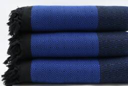 "Turkish Bedspread, Blue & Black Blanket, 79""x95" - thumbnail 1