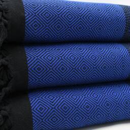 "Turkish Bedspread, Blue & Black Blanket, 79""x95" - thumbnail 2