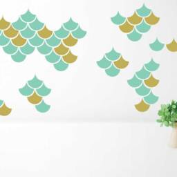 Mermaid Scale Wall Decals, Mermaid Vinyl Gold Nursery Decal, Seashell Baby Room Decal - thumbnail 2