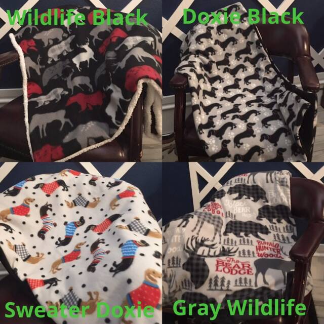 Fleece Throw Blanket, Sherpa Backed Deer Throw, Plaid Wildlife Dog Blanket - image 1