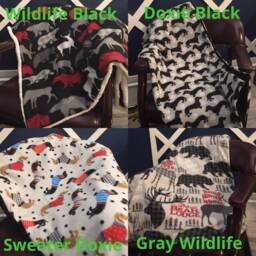 Fleece Throw Blanket, Sherpa Backed Deer Throw, Plaid Wildlife Dog Blanket - thumbnail 1