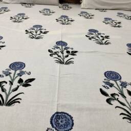 Hand Block Print Cotton Bed Cover Floral Tapestry, Indian Decor - thumbnail 3