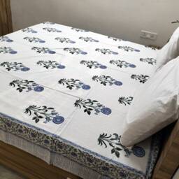 Hand Block Print Cotton Bed Cover Floral Tapestry, Indian Decor - thumbnail 2